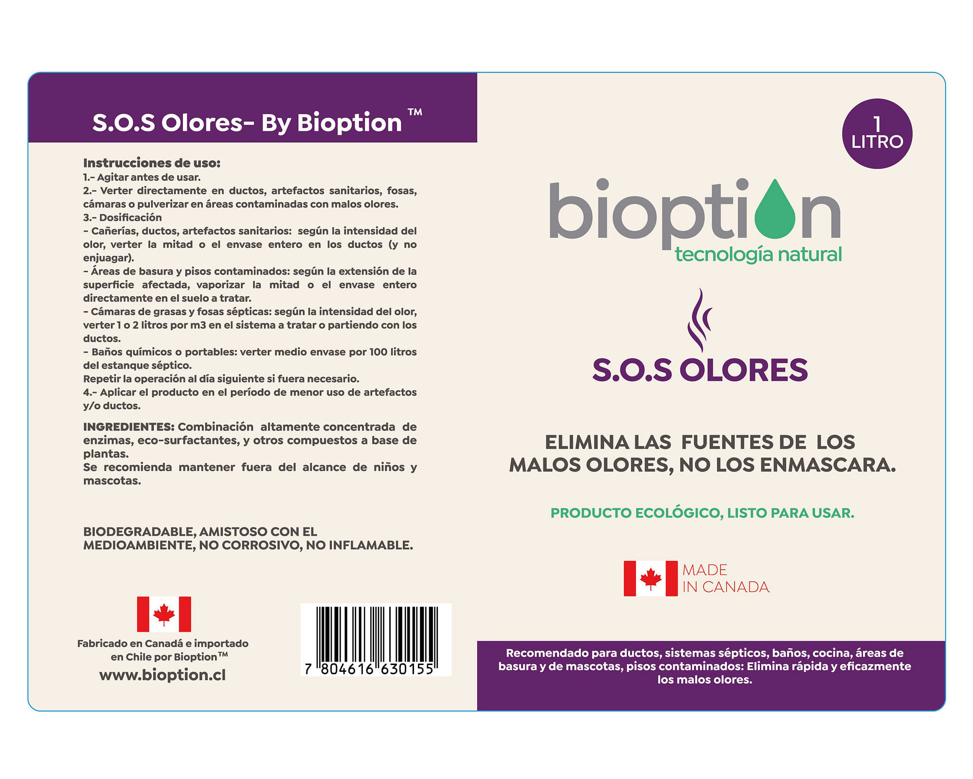 Neutralizador de olores 1 litro Bioption