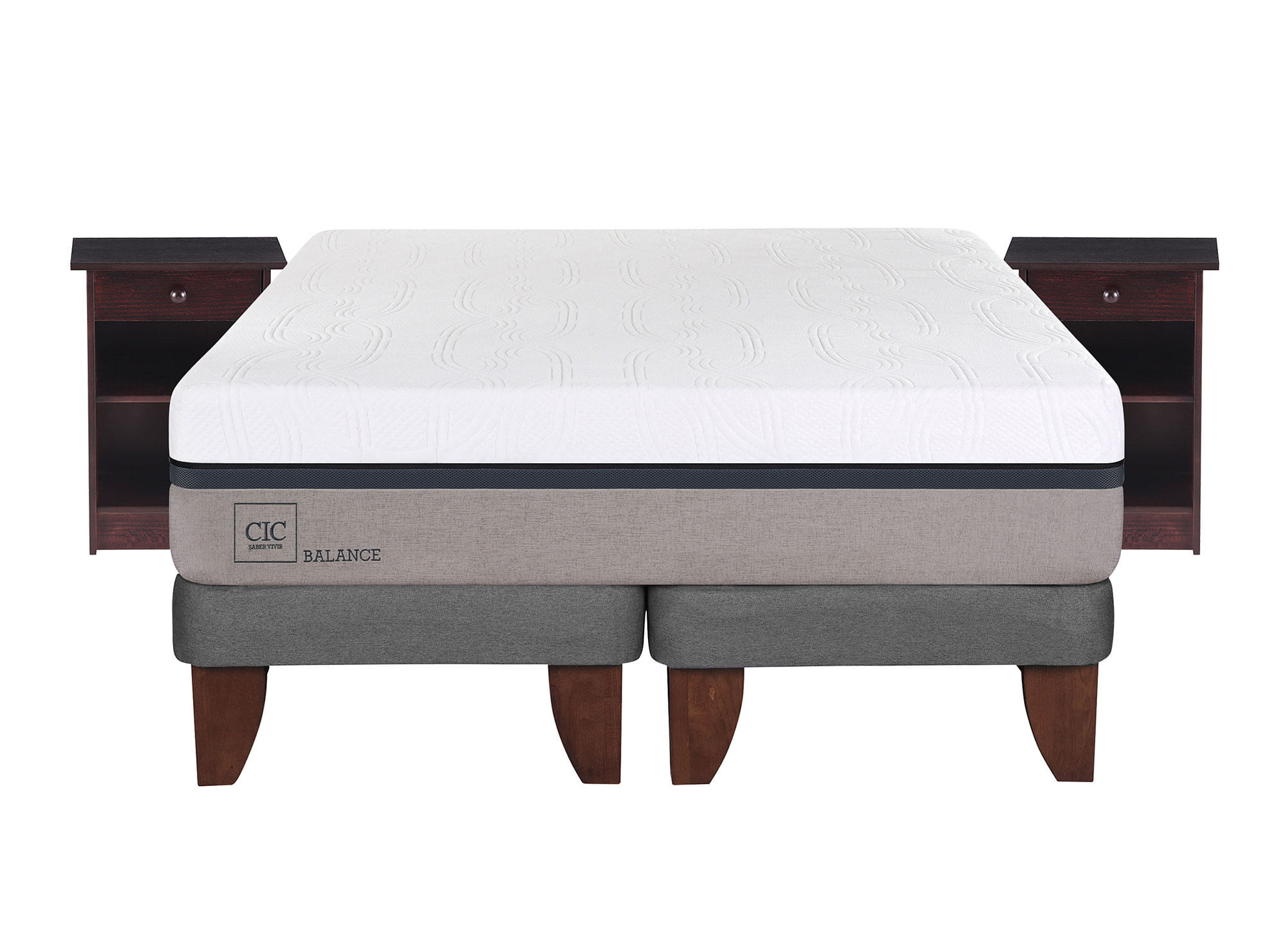 Cama europea 2 plazas Balance base dividida + veladores New Dublin chocolate Cic