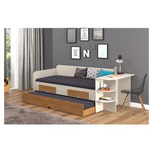 Cama sofá auxiliar 1.5 plazas + escritorio blanco/nogal Decocasa