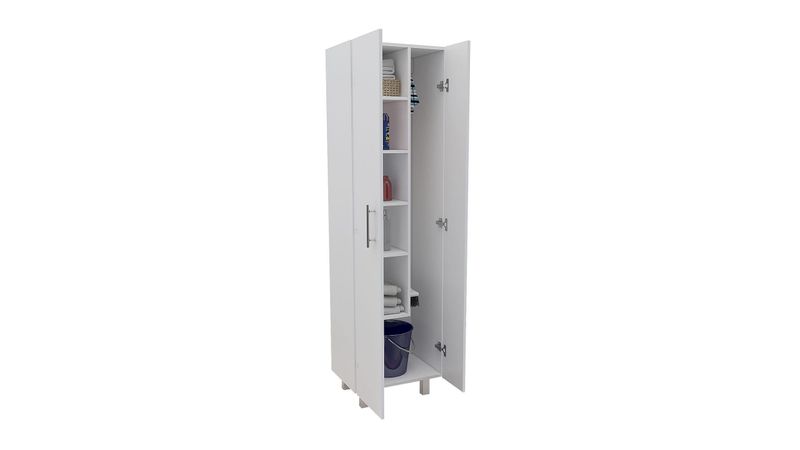TUHOME Nala - Armario de limpieza, gabinete de doble puerta, cuatro patas,  cinco estantes, color blanco