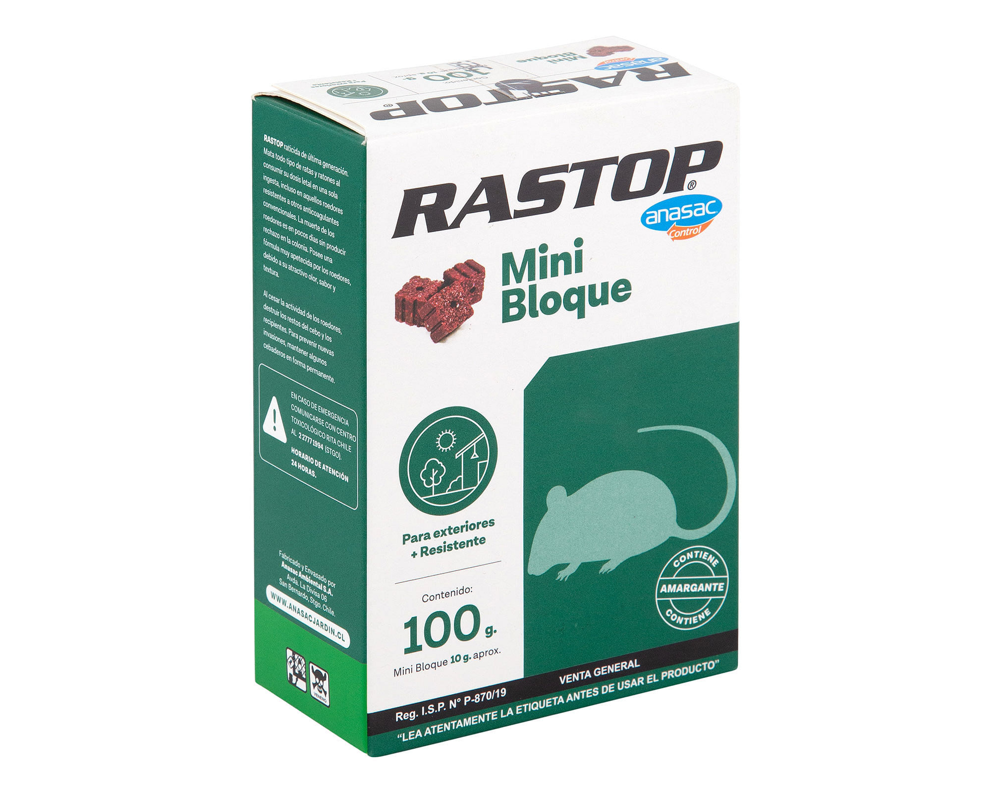 Raticida mini bloque Rastop ultima generación 100g Anasac