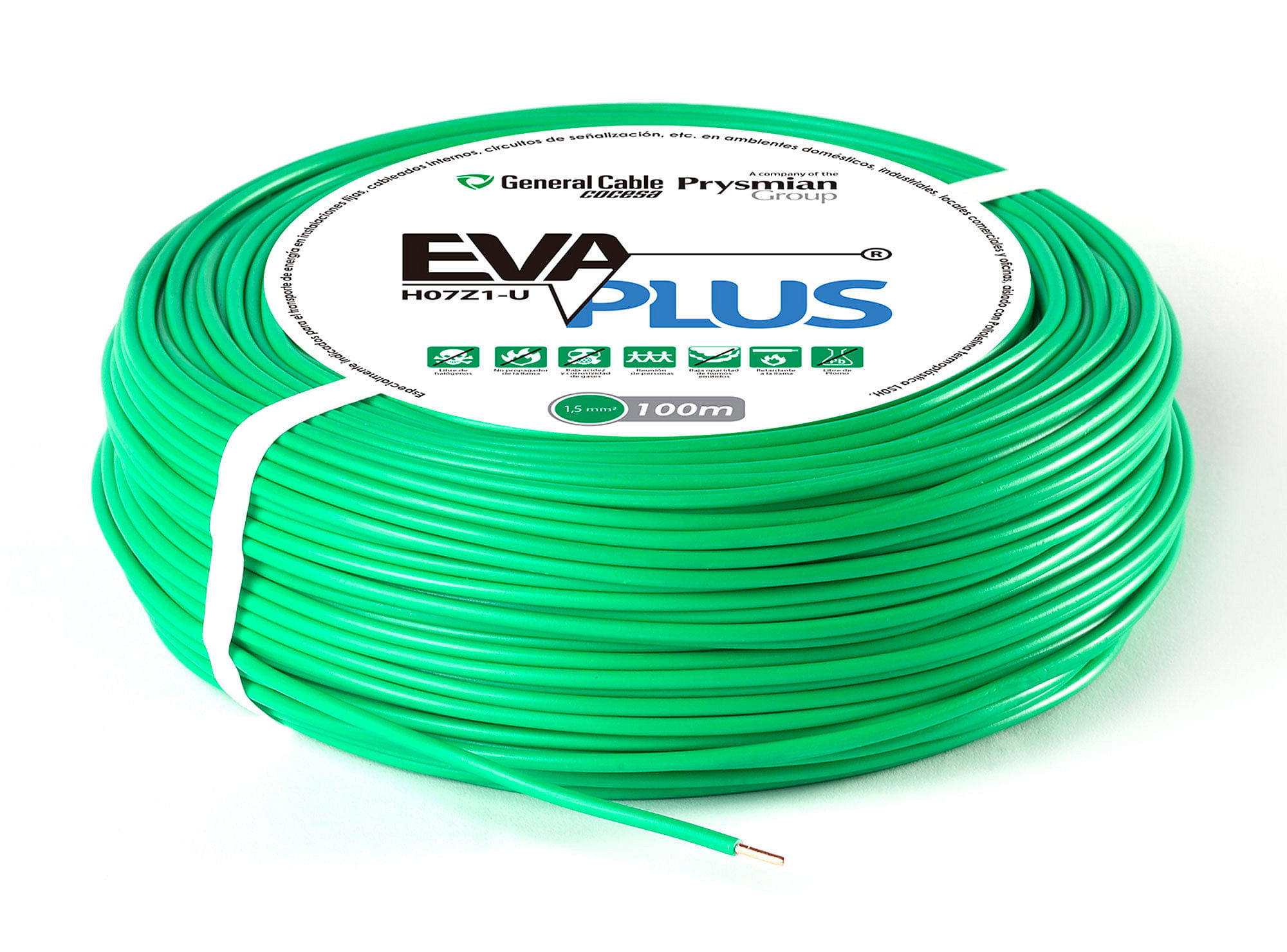 Cable EVA plus 2,5 mm 100 m H07Z1-U verde Cocesa.