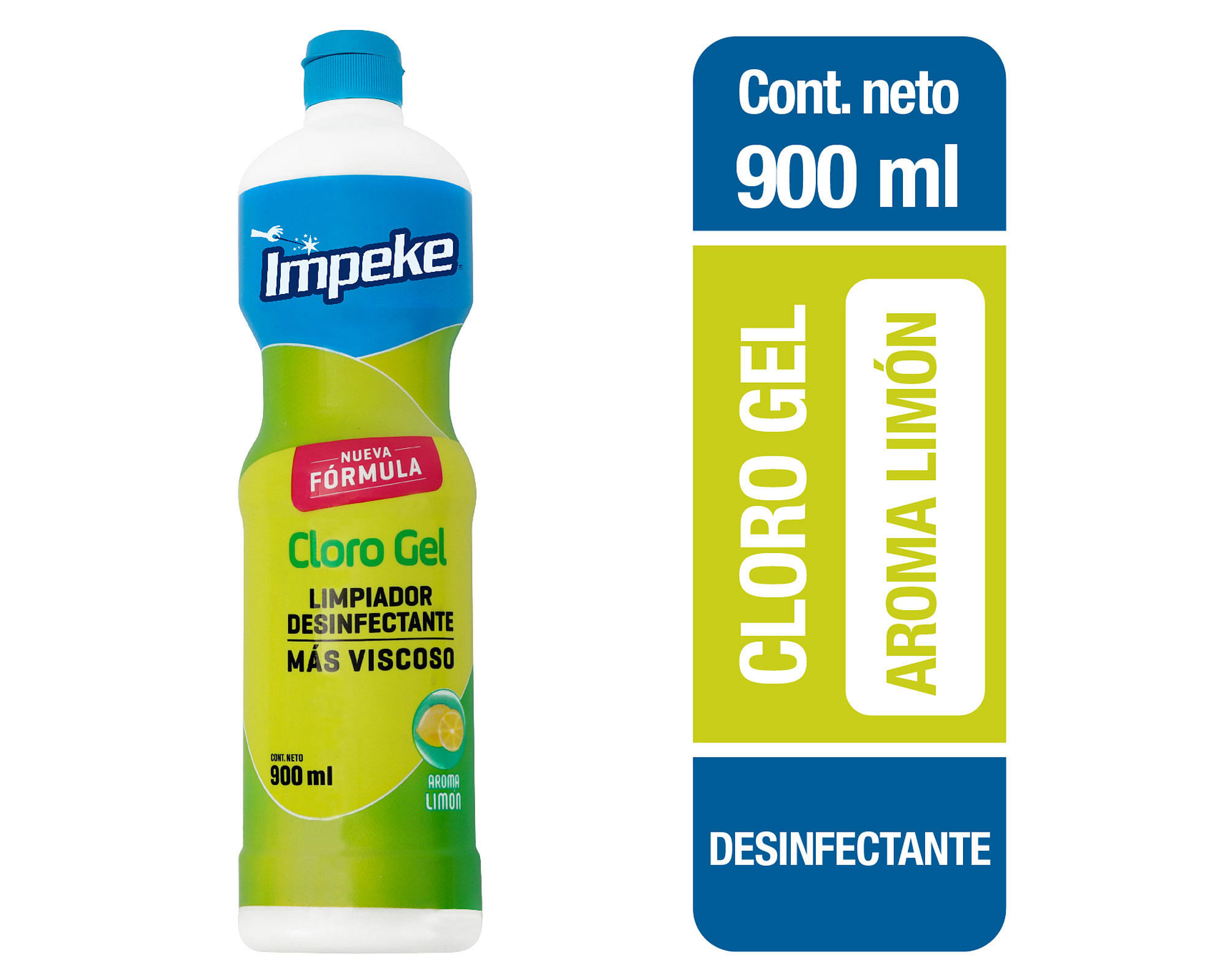 Limpiador desinfectante cloro gel 900 ml limón Impeke