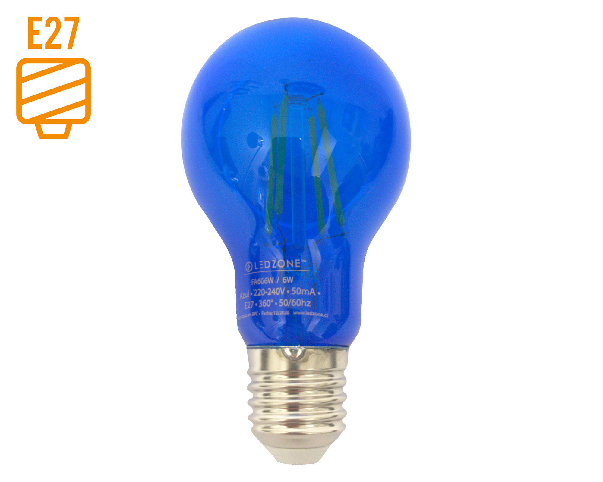 Ampolleta LED 6W E27 luz cálida azul Ledzone.