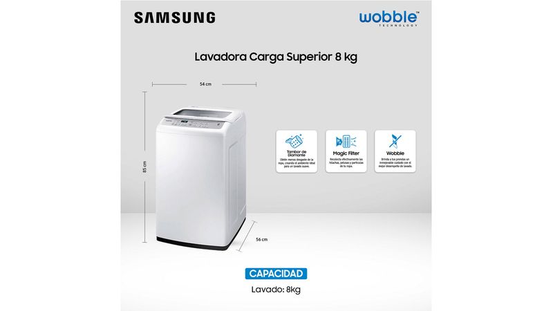 Lavadora Carga Superior 8 kg con Wobble / WA80H4200SW1ZS Samsung