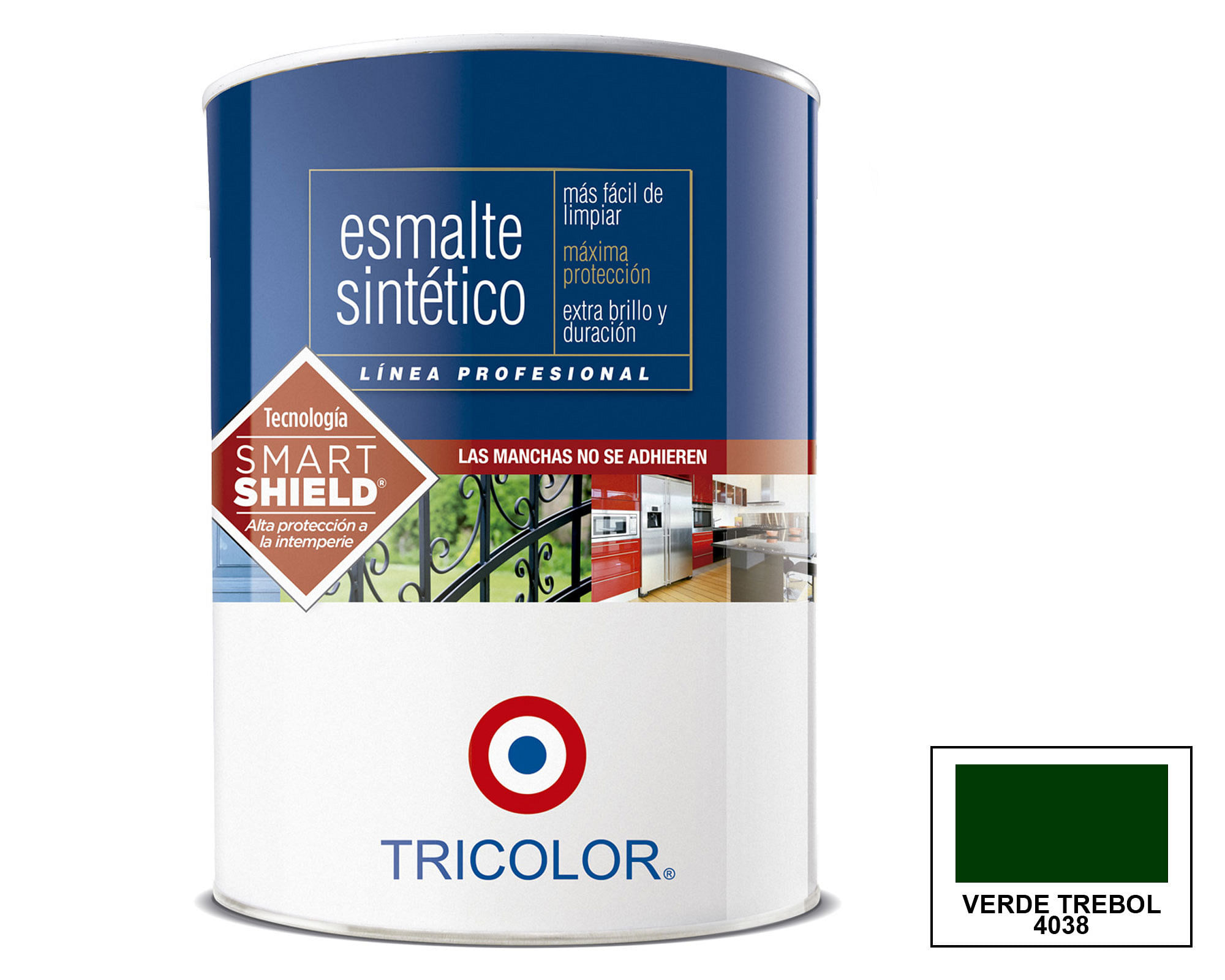 Esmalte sintético 1/4 galón Profesional verde trébol brillante Tricolor