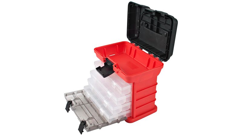 Stalwart 73 Compartment Durable Plastic Storage Tool Box - Red