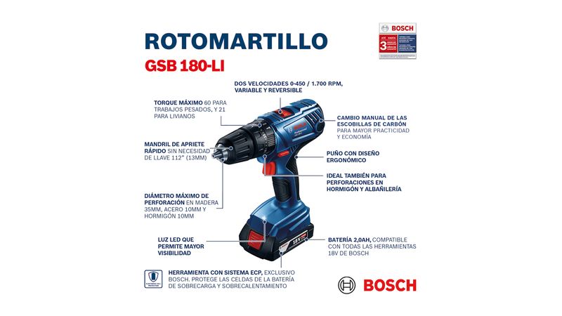 Taladro Atornillador Batería BOSCH GSB 180-LI 13mm 18V