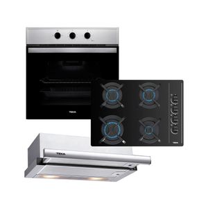 Kit empotrable horno HBB 535 67 lt + encimera 4 quemadores GBC 64003 BUT + campana TL 6310 negro/gris